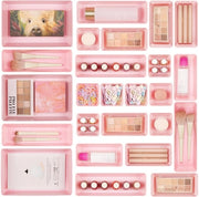 Organizzatore di 25 pezzi in rosso con 4 misure, sistema di organizzazione per il trucco, organizzatore per tavolo da toeletta, utilizzabile per il trucco, cucina, bagno, ufficio e tavolo da toeletta