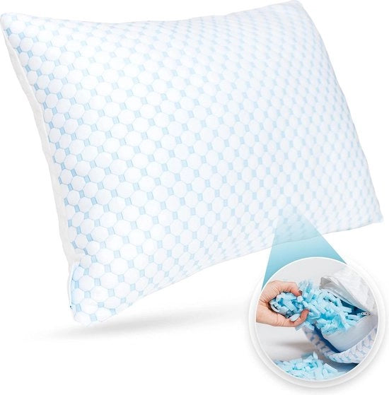 Piuma da letto regolabile con granuli di gel 70 x 50 cm - Supporto e cuscino per il collo per sonnambuli - Respirabile e confortevole