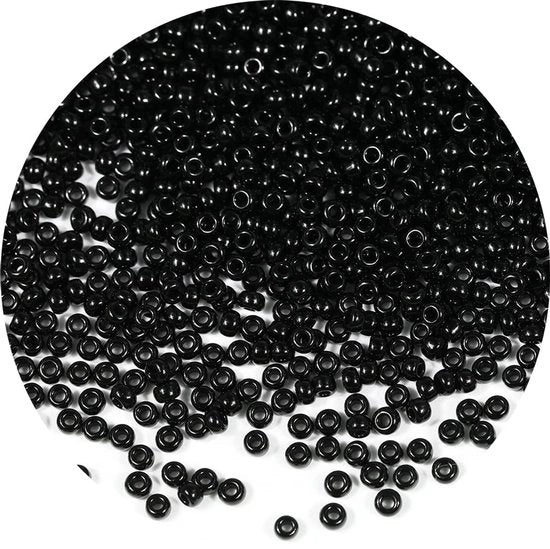 Kralen in vetro 2 mm, nero, 9000 pezzi, 100 gram, 12/0 piccoli per la creazione di gioielli, orecchini, bracciali e collane (nero)