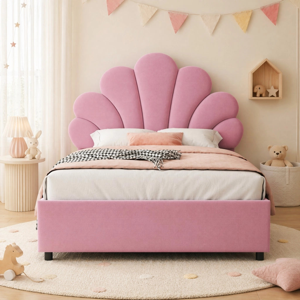 Letto imbottito 90x200 cm rosa con contenitore idraulico