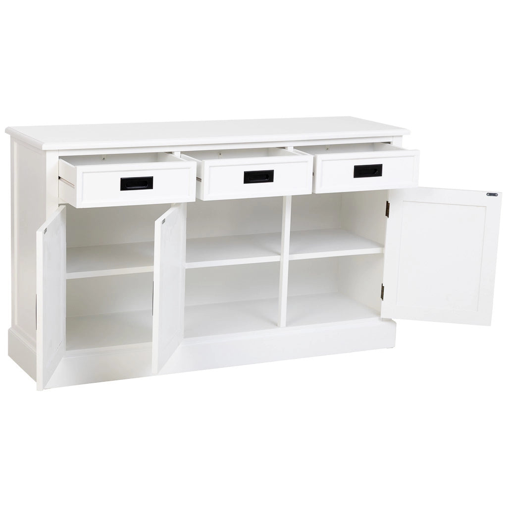 Credenza in legno bianco con 3 ante e 3 cassetti 135x40x80,5h cm