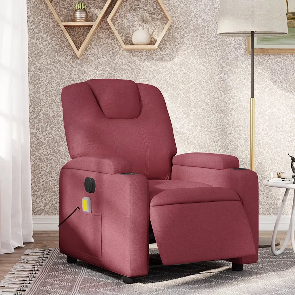 Divano Sedia-Poltrona Massaggiante Reclinabile Elettrica Rosso Vino Tessuto 667700