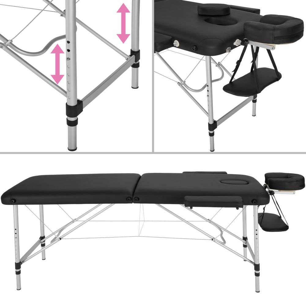 Lettino da massaggio portatile pieghevole in alluminio a 2 zone + copertura nera 2008135
