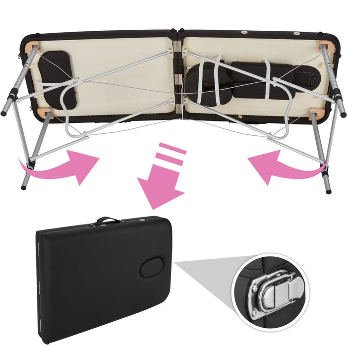 Lettino da massaggio portatile pieghevole in alluminio a 2 zone + copertura nera 2008135