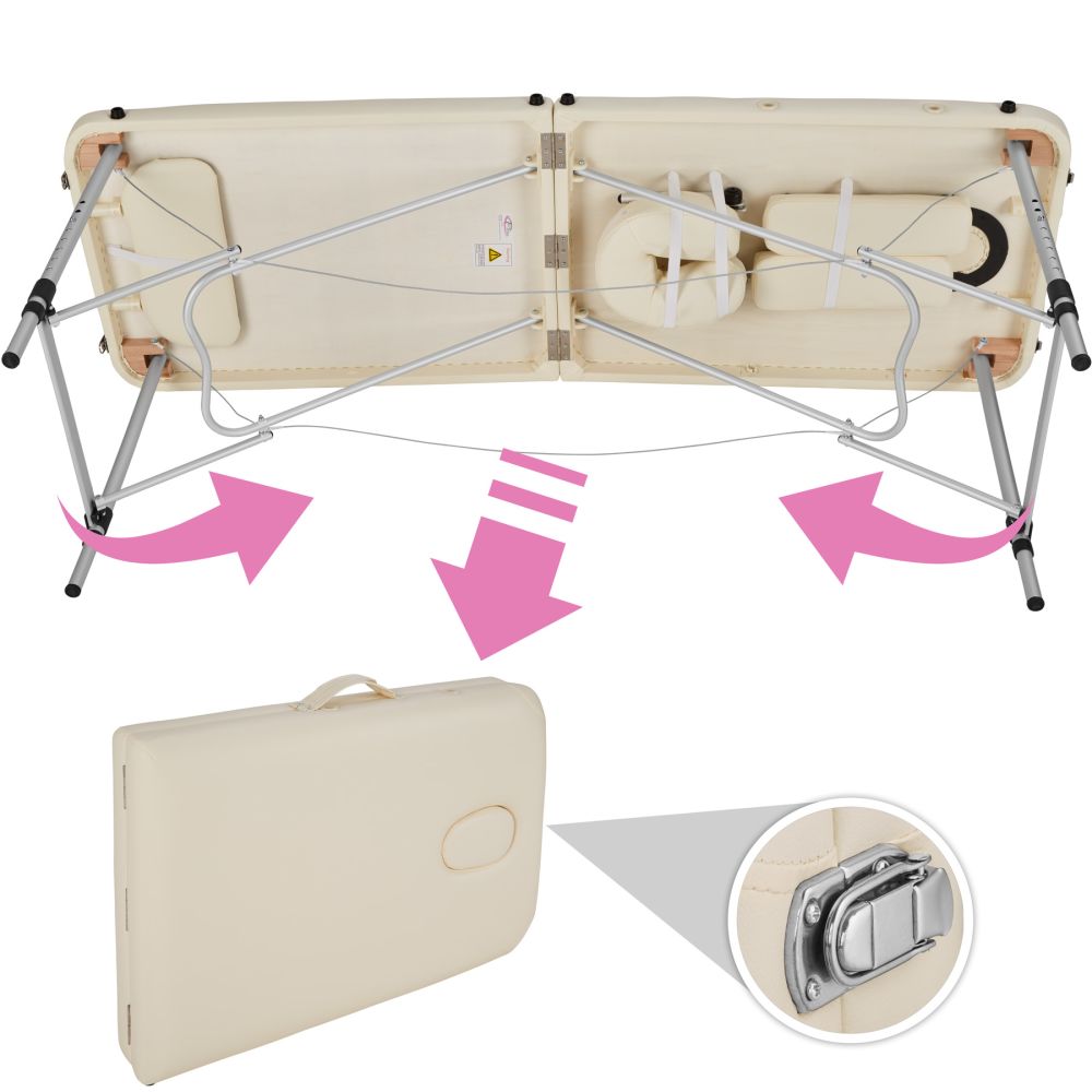 Lettino da massaggio portatile pieghevole in alluminio a 2 zone + copertura beige 2008133