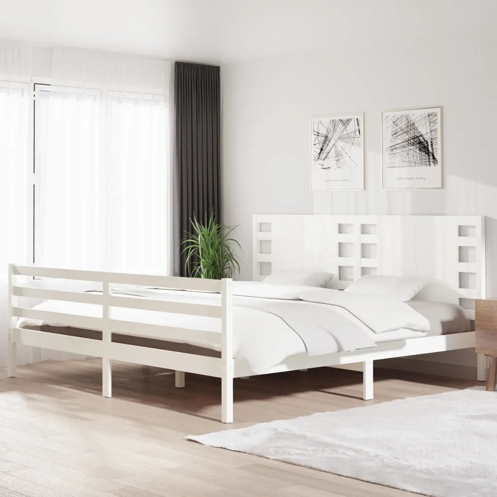 Giroletto senza Materasso-Struttura Letto Bianco 200x200 cm Legno Massello Pino 621523