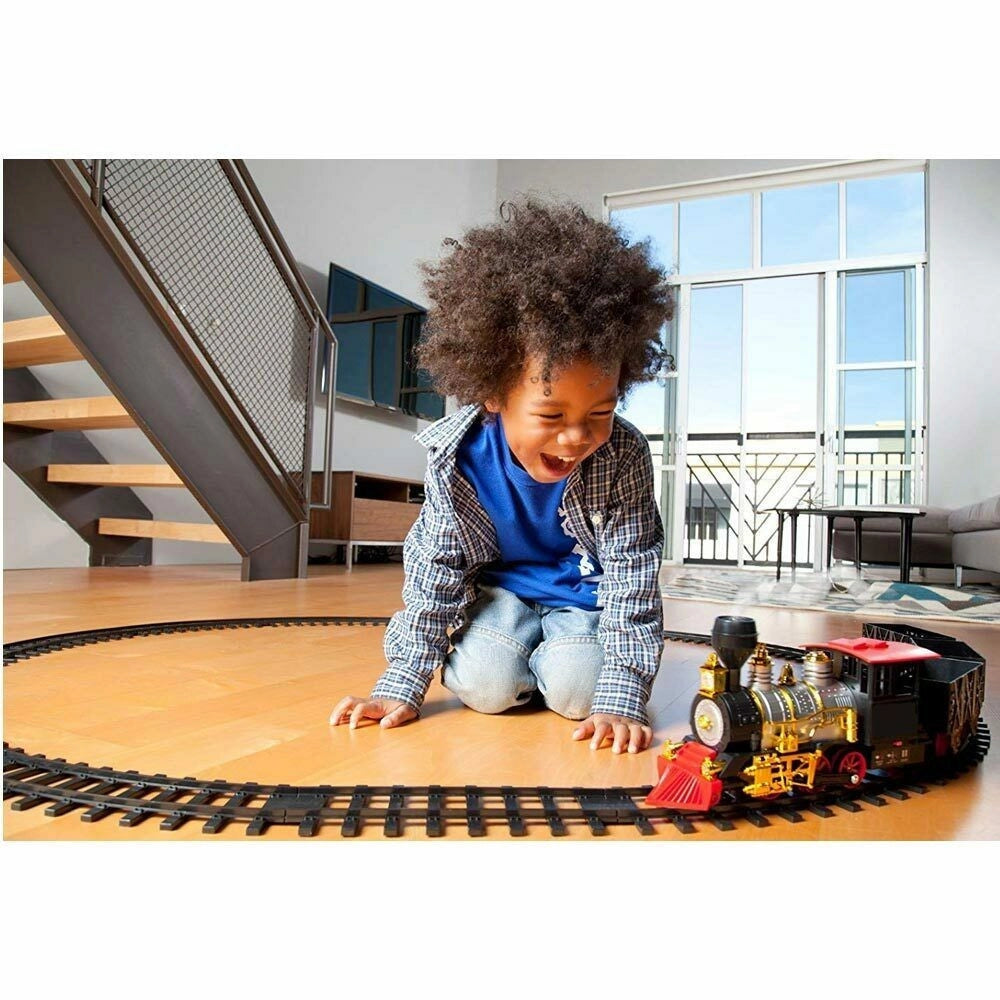 Trade Shop - Pista Trenino Giocattolo Bambini Treno Locomotiva Con Fumo Luce Suoni E 3 Vagoni -