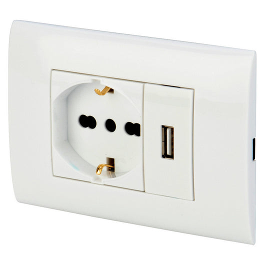 polypool pp6096x placca+supporto + presa usb + presa bipasso schuko bianca cod:ferx.4027