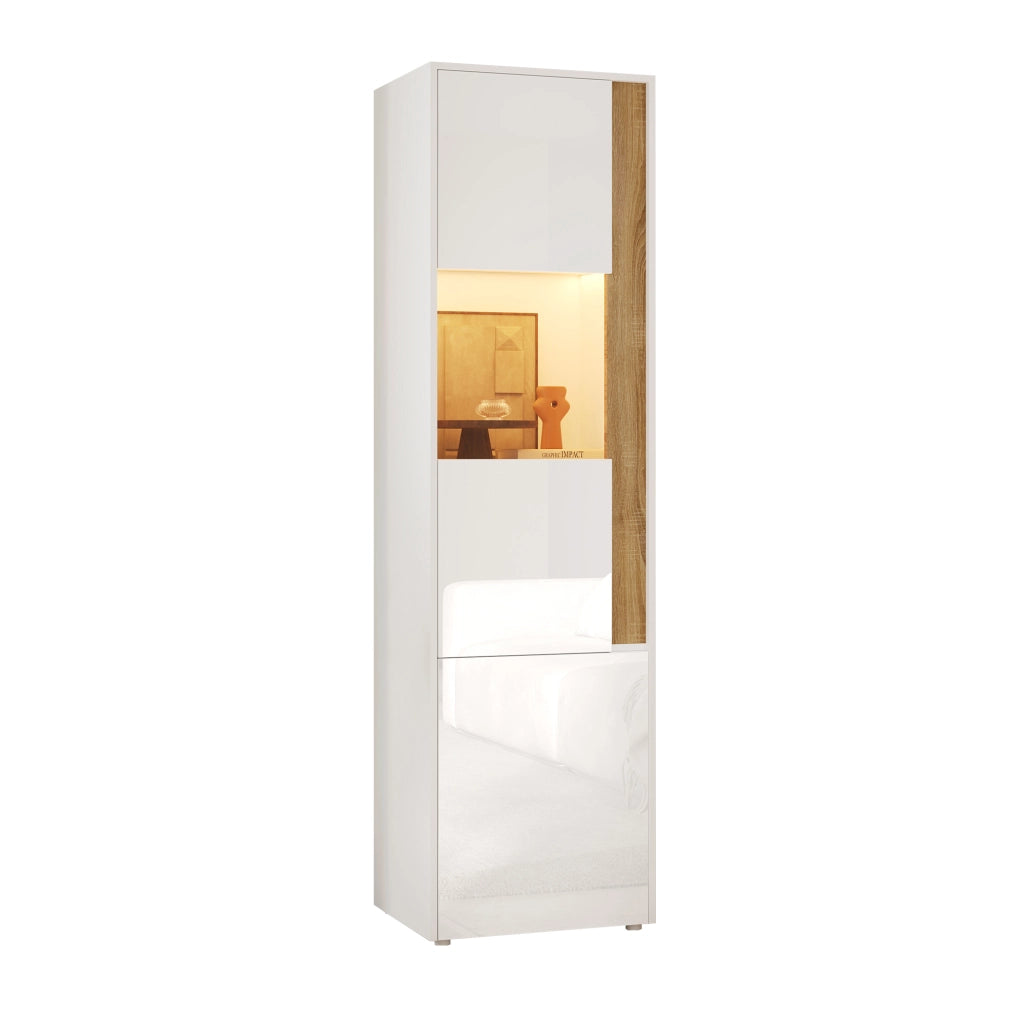 Vetrina con LED ¨C MINIMAL ¨C Bianco/Naturale, 2 Ante, Legno, 50x40x179 cm