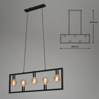 Lampadario A Sospensione Vintage Kotak Metallo Nero 5 Luci Luci E27