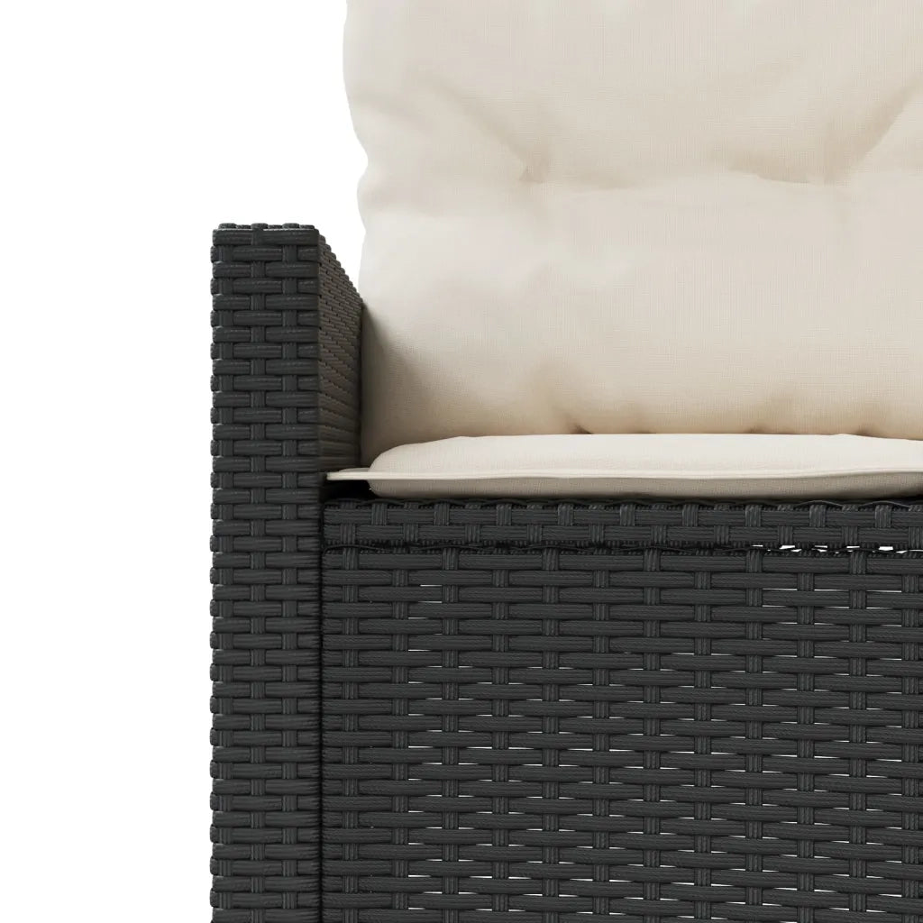 Divano Giardino con Tavolo e Cuscini Circolare Nero Polyrattan