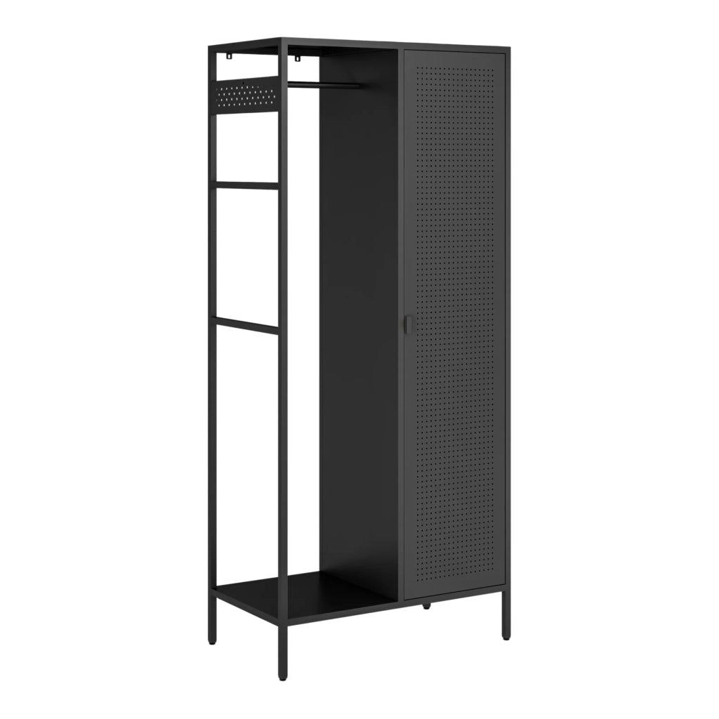 Scaffale guardaroba 180 x 80 x 45 cm mobile contenitore per camera da letto con 4 ripiani in acciaio nero 03_0008877