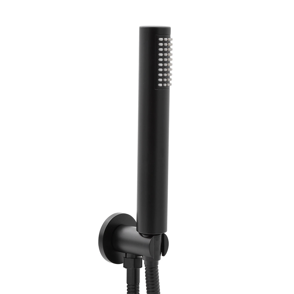Set doccia a incasso completo nero opaco con braccio 35cm, soffione 30cm, miscelatore e kit doccino Flat