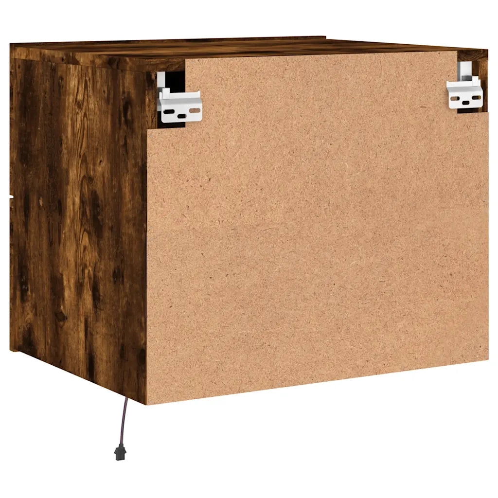 Comodino | Armadio da Notte | Mobiletto da notte a Parete con luci LED Rovere Fumo