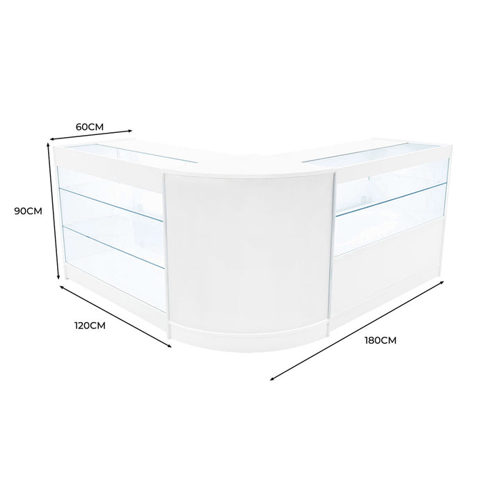 Set Bancone Bianco Hera LED K1200 C1200 CM60 con Serratura e Vetrina Espositiva