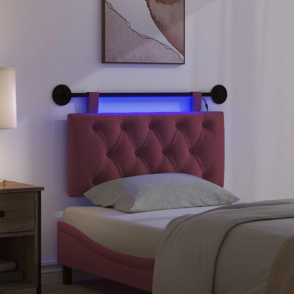Testiera sospesa Con luce LED Rosso Vino Tessuto