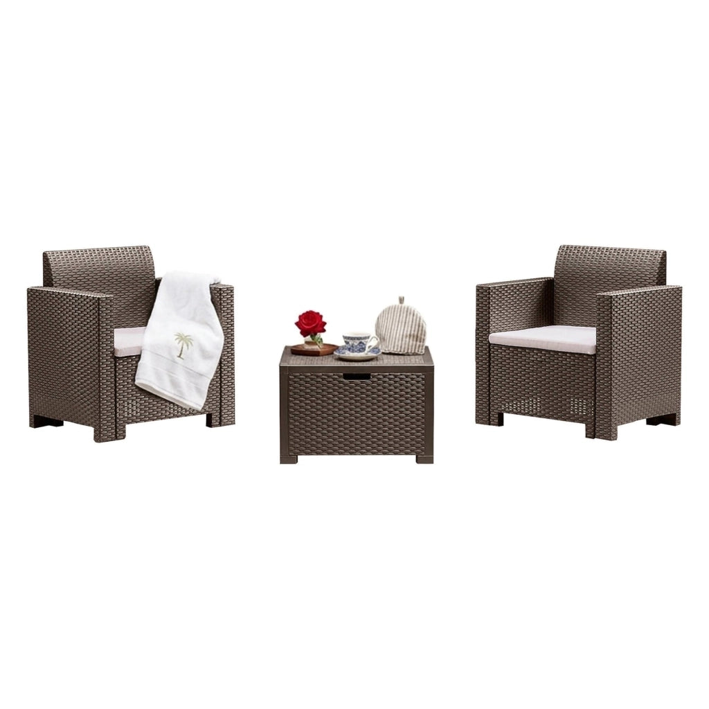 Set salotto da esterno Apis, Salottino outdoor, Set da balcone o giardino, Composizione soggiorno per esterni, Made in Italy, Tortora