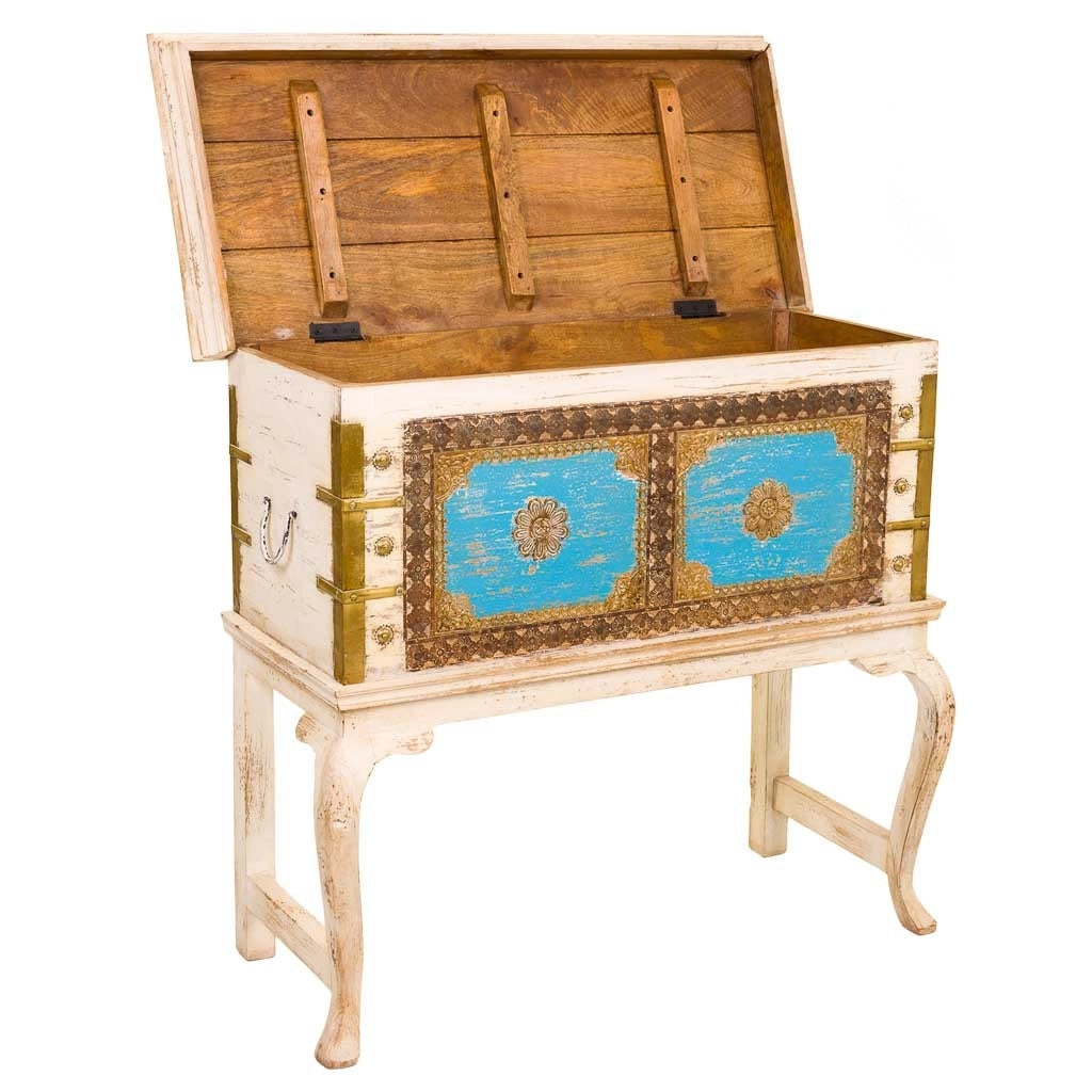 Baule alto in legno multicolore 90x40x80