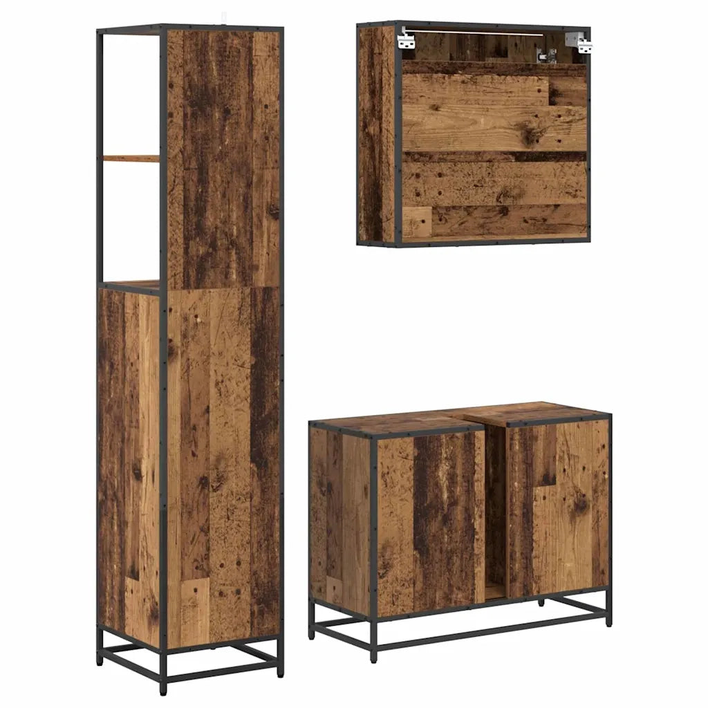 Set di mobili per il bagno con cassetto 3 pcs Legno vecchio