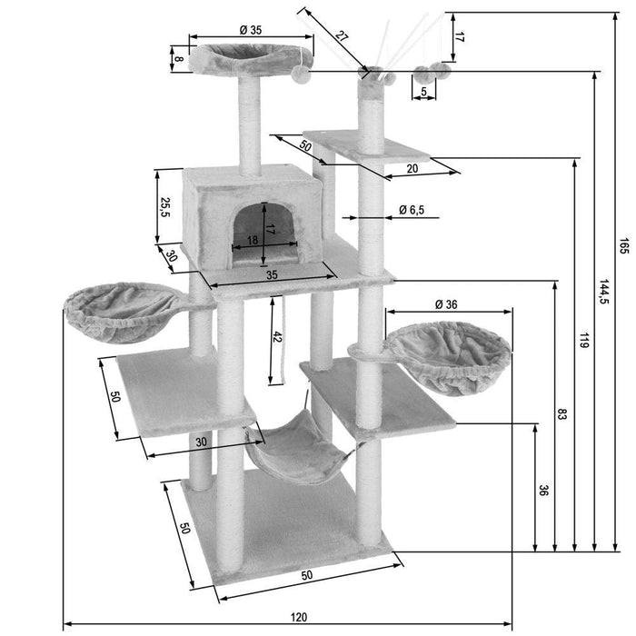 Tiragraffi per gatti 165 cm grigio 3708098