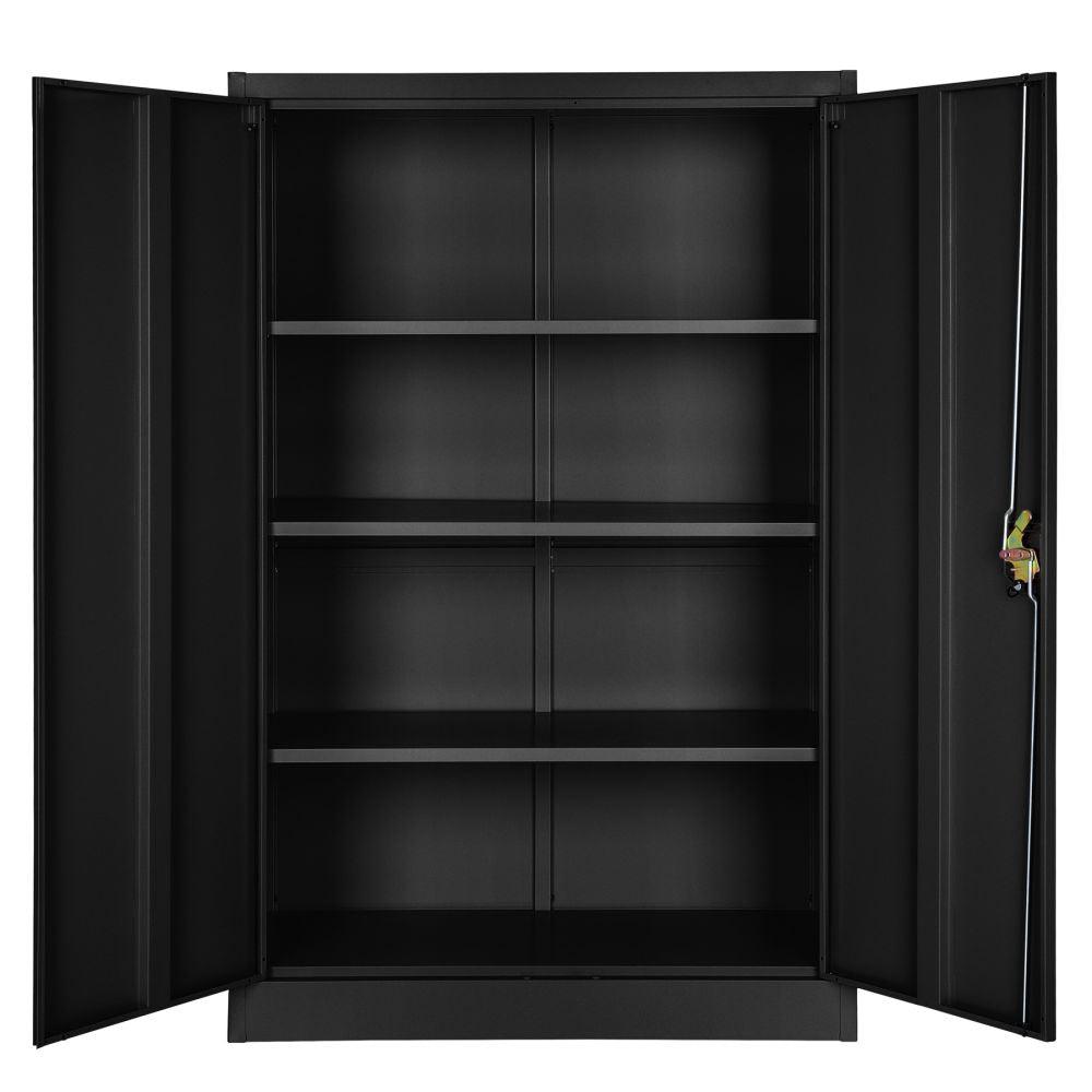 Armadio da ufficio con serratura con 3 ripiani, mobile nero a 4 livelli 08_0000382