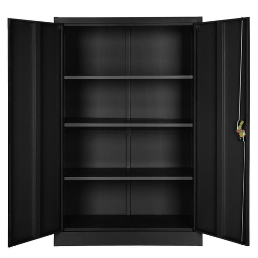 Armadio da ufficio con serratura con 3 ripiani, mobile nero a 4 livelli 08_0000382