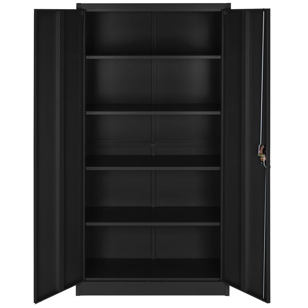 Armadio da ufficio con serratura con 4 ripiani, mobile nero a 5 livelli 08_0000384