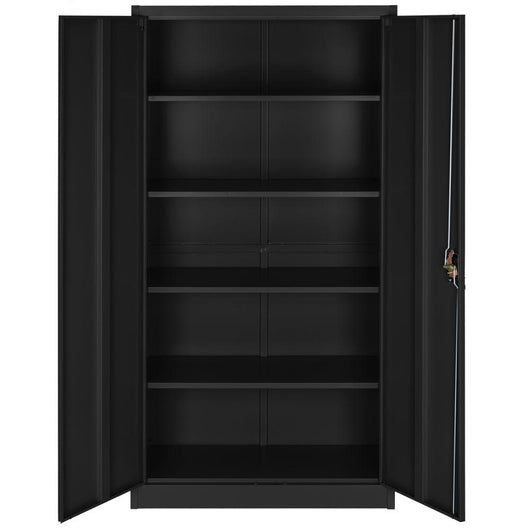 Armadio da ufficio con serratura con 4 ripiani, mobile nero a 5 livelli 08_0000384