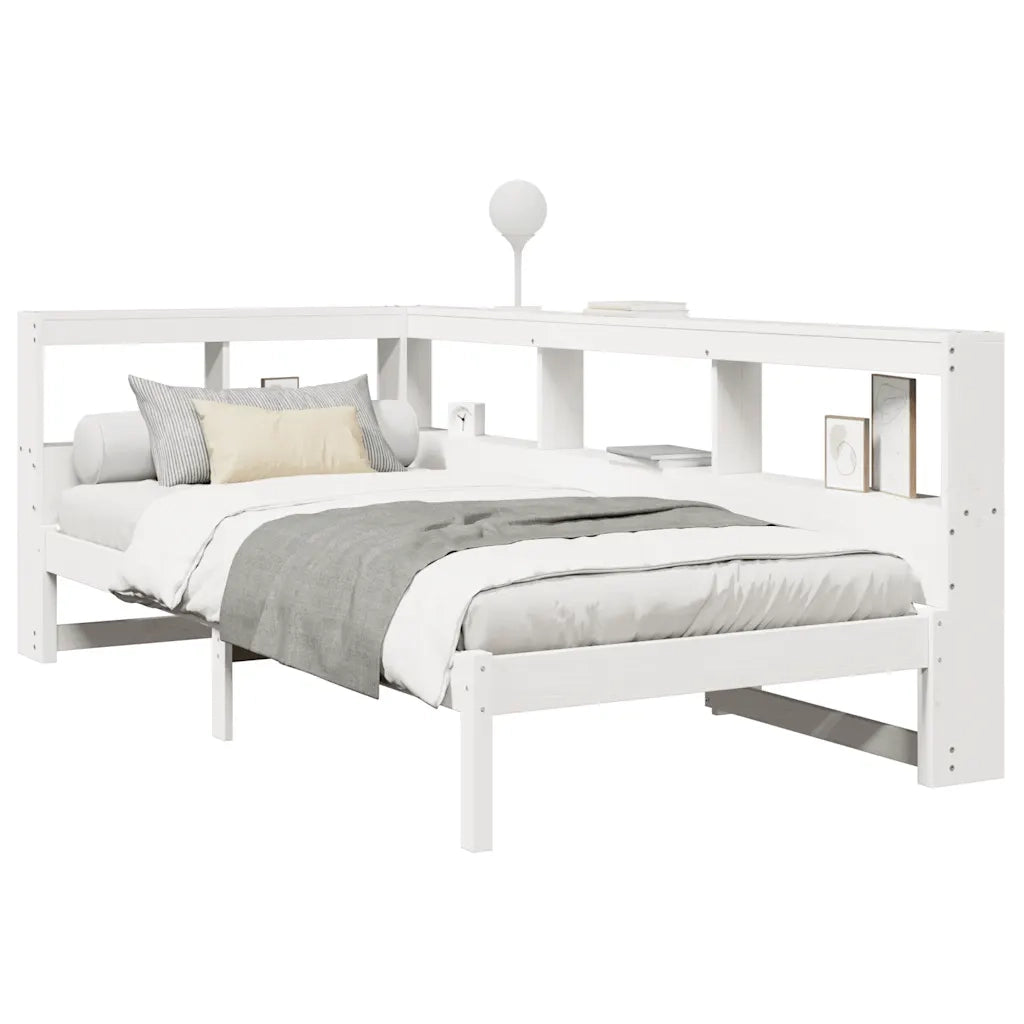 Letto Libreria senza Materasso-Struttura Letto con contenitore Bianca 90x200 cm Legno di Pino 692038
