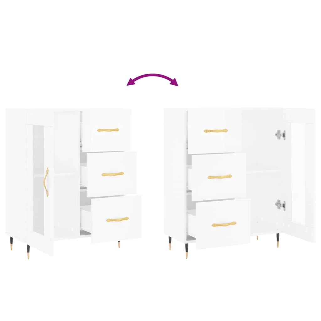 Buffet credenza cassettiera mobiletto mobile contenitore organizer per cucina soggiorno finitura lucida 69,5 x 34 x 90 cm legno ingegnerizzato bianco 02_0030747