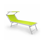 Lettino Sdraio Prendisole Professionale Richiudibile In Alluminio E Textilene con Tettino Parasole Orientabile Lettino Relax Mare Spiaggia Piscina Giardino Solarium 182 x 60 x 38 Cm Verde Fluo