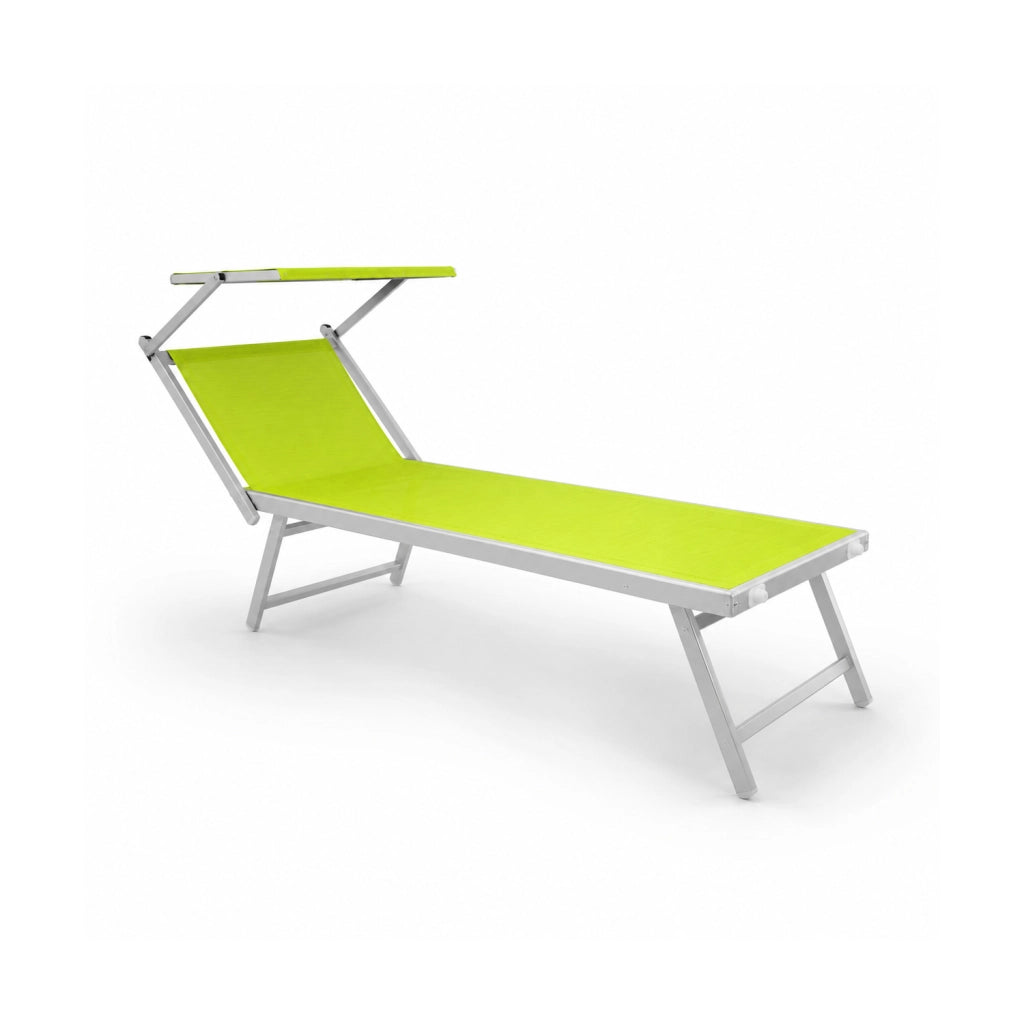 Lettino Sdraio Prendisole Professionale Richiudibile In Alluminio E Textilene con Tettino Parasole Orientabile Lettino Relax Mare Spiaggia Piscina Giardino Solarium 182 x 60 x 38 Cm Verde Fluo