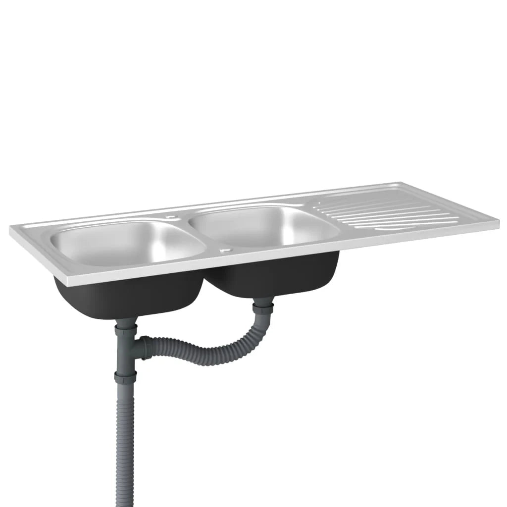Lavello da cucina a doppio lavello lavello da cucina da incasso lavello da incasso per interni domestici argento 120 x 50 cm acciaio inox 02_0002433