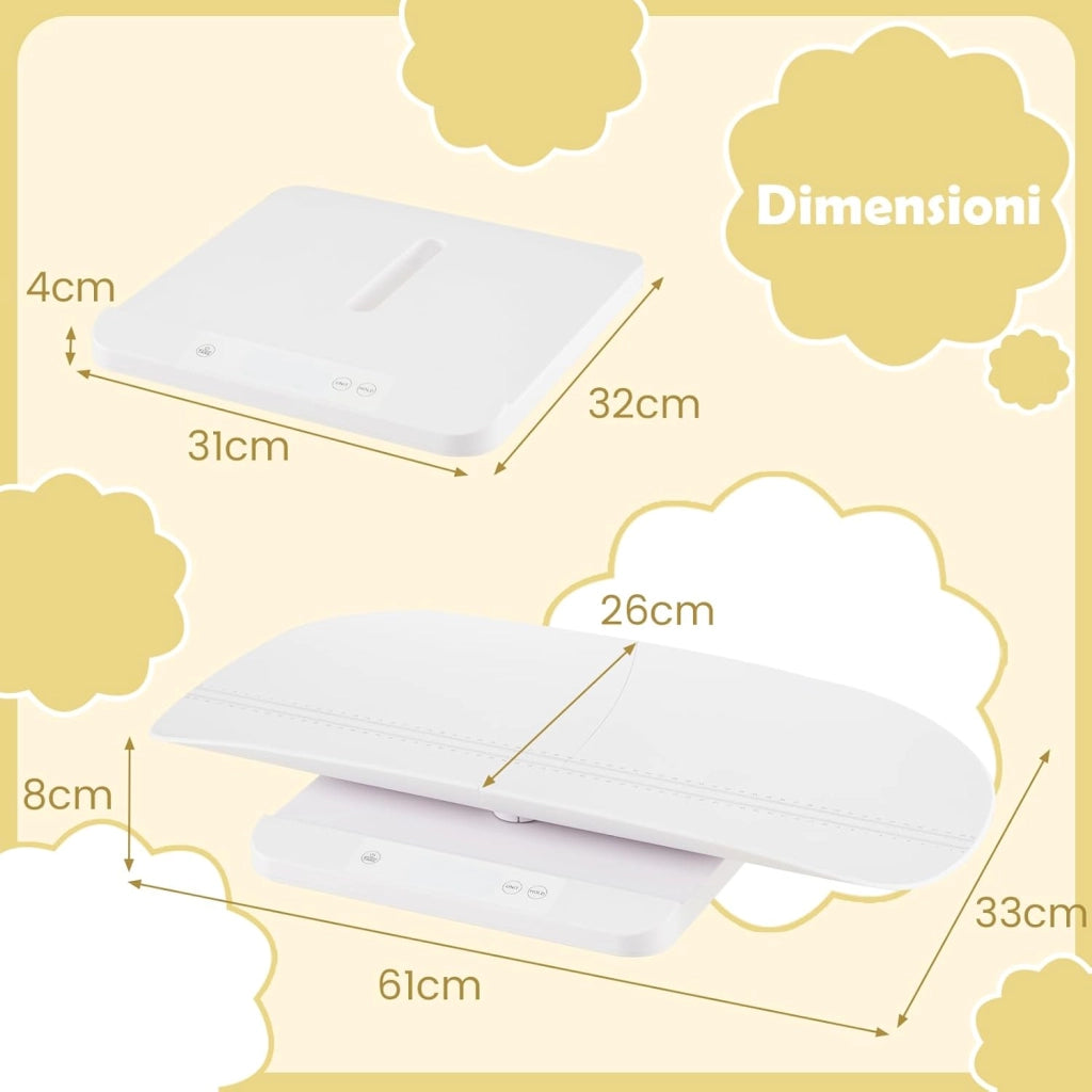 Bilancia per Neonati, Bilancia con Vassoio Rimovibile per Misurazione del Peso Corporeo e dell'Altezza, Bilancia Digitale con Schermo LED per Bambini, Animali Domestici e Adulti