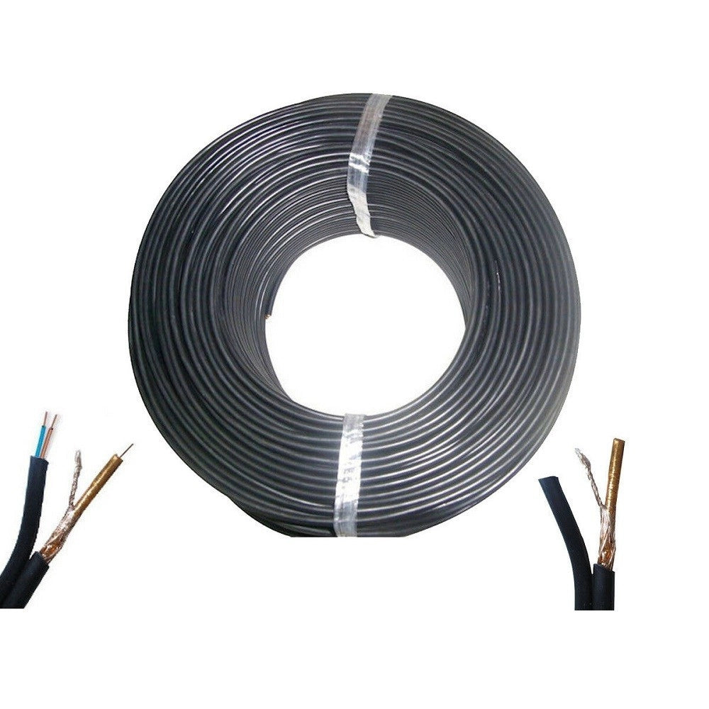Trade Shop - 200 Metri Matassa Cavo Video Coassiale Rg59+2c + Alimentazione 2 Fili Telecamere -