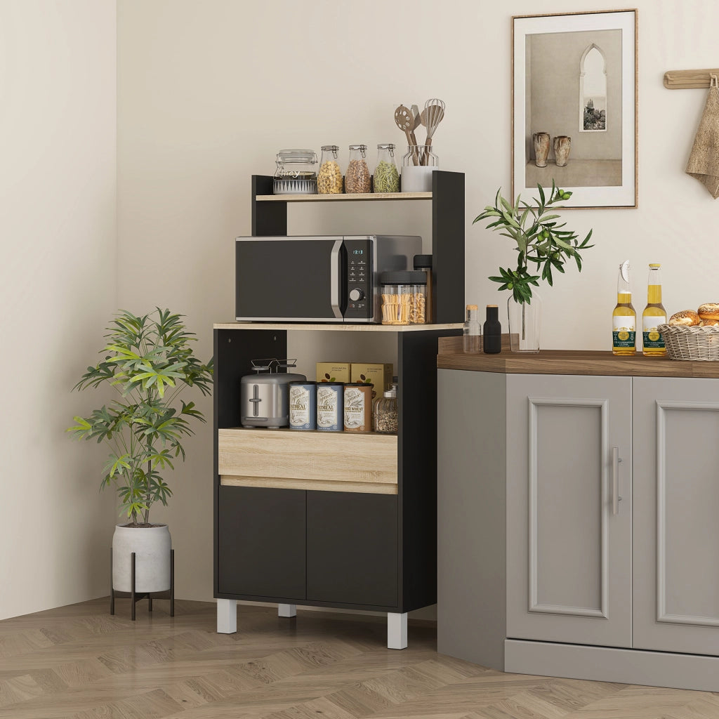 Mobile da cucina con ripiani e cassetto ¨C zephmum ¨C quercia e nero 60x40x131 cm