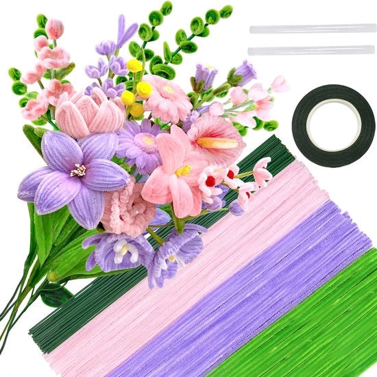 Kit di accessori per bambini - 200 pezzi - Chenille - Filo di fiori - Stifami laccio - Lint per fiori