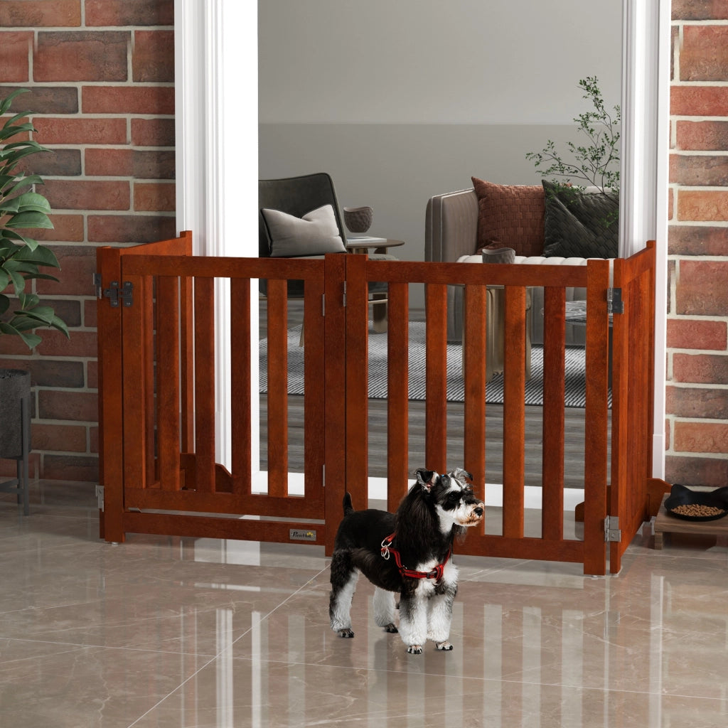 Barriera per Cani Pieghevole 4 Pannelli con Porta ¨C zephmum ¨C Legno 205x60 cm Marrone
