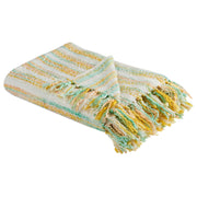 Coperta in acrilico giallo verde menta beige 130 x 170 cm motivo a strisce nappe soggiorno boho
