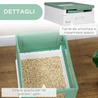 Lettiera per Gatti Chiusa con Paletta, Vassoio Estraibile e 2 Porte, 47.5x35.5x36.7cm, Verde