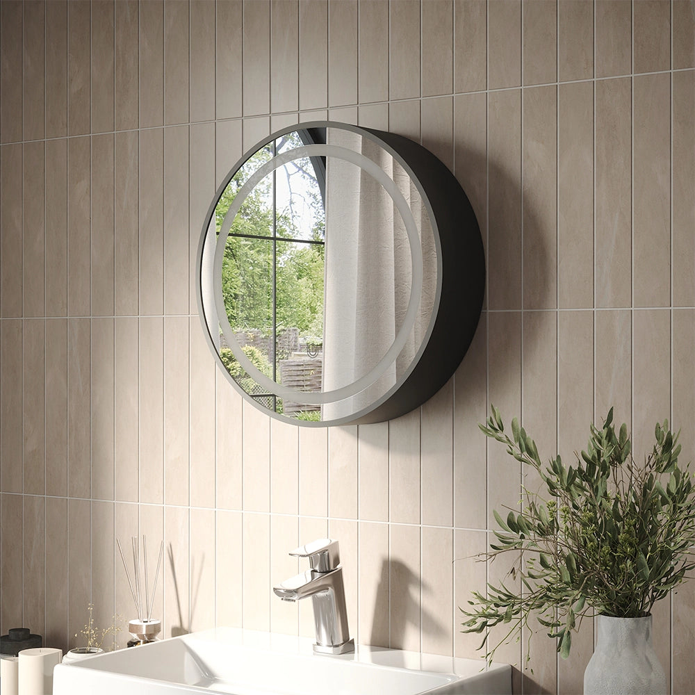 Vicco Specchio contenitore bagno Nero 50 x 50 cm con 5 vani portaoggetti