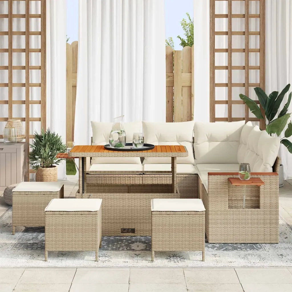 Set Divano da Giardino 9 pcs Beige polyrattan
