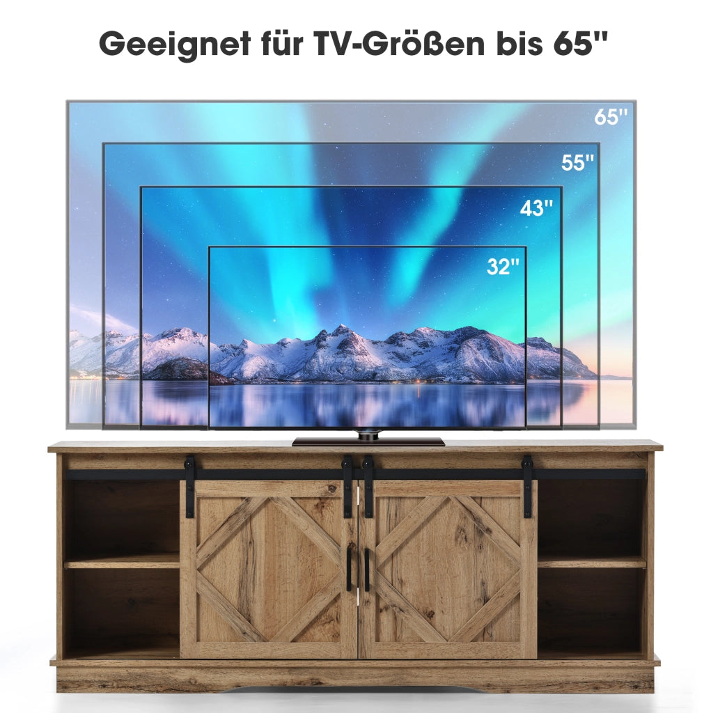 Mobile TV marrone rustico con ante scorrevoli e ripiani regolabili, 150 x 40 x 60 cm