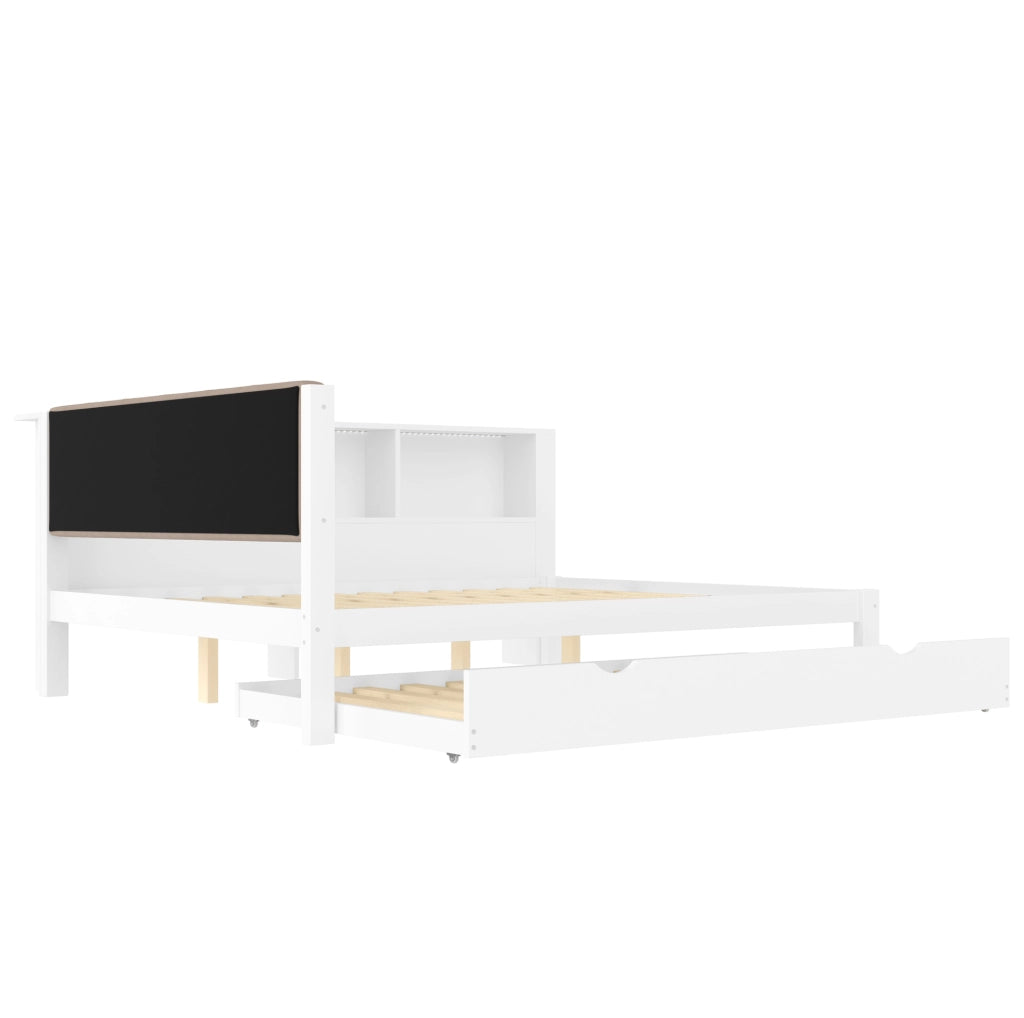 Letto estraibile 140x200 cm con LED; USB e ripiani in legno di pino e MDF bianco