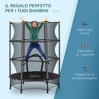 Tappeto Elastico per Bambini Ø140 x 190 cm con Rete di Sicurezza e Pali Imbottiti Età 3-10 Anni Nero
