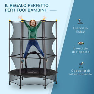 Tappeto Elastico per Bambini Ø140 x 190 cm con Rete di Sicurezza e Pali Imbottiti Età 3-10 Anni Nero