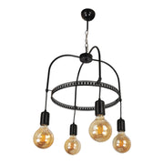 Lampadario 'Llandudno' a 4 Fonti Luce in Stile Industriale Lampada da Soffitto con Portalampada Pendenti Senza Paralumi - Nero - lux.pro