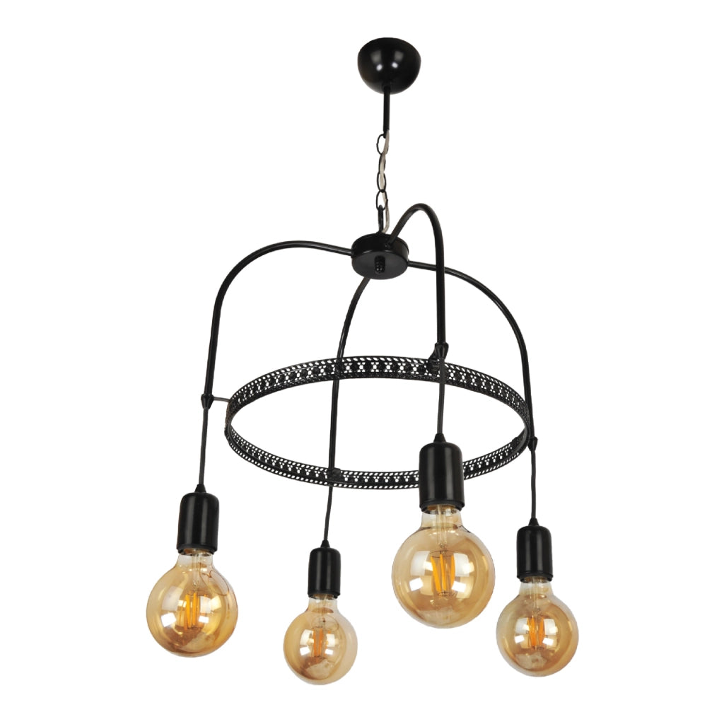 Lampadario 'Llandudno' a 4 Fonti Luce in Stile Industriale Lampada da Soffitto con Portalampada Pendenti Senza Paralumi - Nero - lux.pro