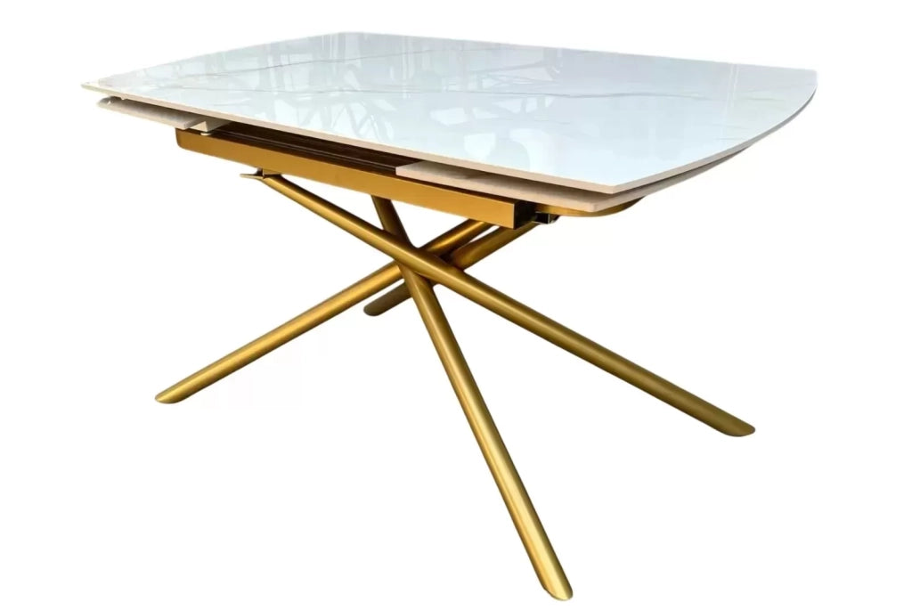 Tavolo moderno allungabile piano ceramica effetto marmo gambe oro 130x90x78 - Mobili 2G