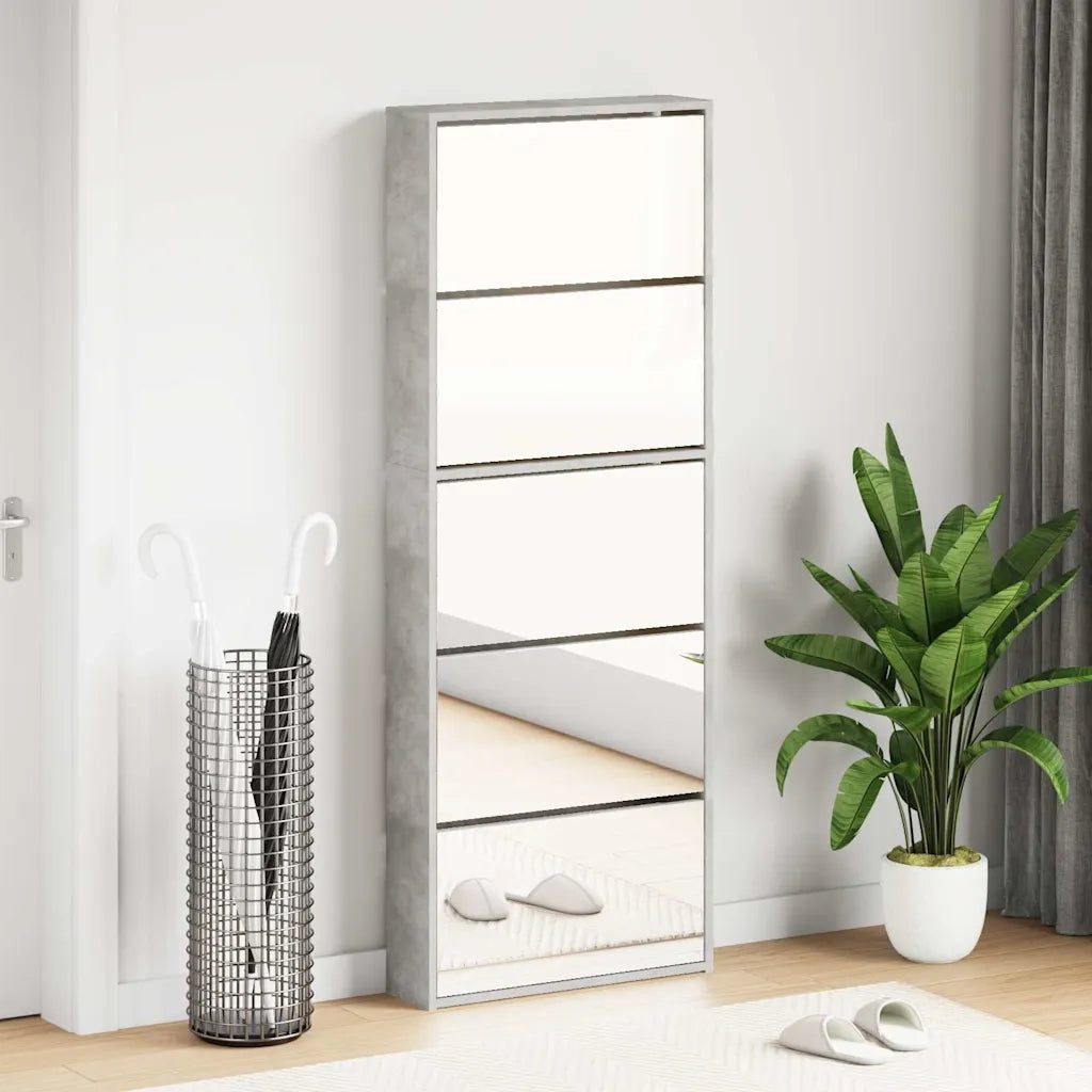 Scarpiera con Specchio a 5 Livelli Grigio Cemento 63x17x169,5cmcod mxl 86569